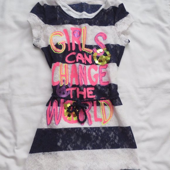 Justice Other - Girls Justice Blue White Stripe Lace Dress